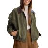 imageTanming Womens Faux Suede Leather Jacket Oversized Motorcycle Zip Up Bomber Jacket Pilot Outerwear CoatsArmy Green
