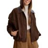 imageTanming Womens Faux Suede Leather Jacket Oversized Motorcycle Zip Up Bomber Jacket Pilot Outerwear CoatsCoffee