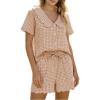 imageTanming Womens Plaid 2 Piece Pajamas Sets Short Sleeve Babydoll Shirt Shorts Gingham Summer Outfits Y2K Lounge SetBrown