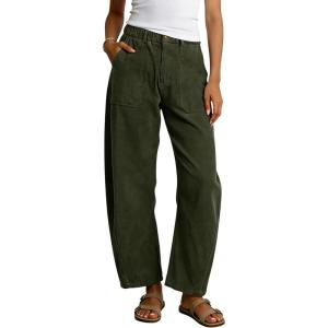 imageTanming Womens Corduroy Barrel Pants Wide Leg High Waisted Trousers Loose Palazzo Pants with PocketsArmy Green