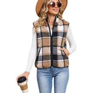 imageTanming Womens Plaid Vest Fall Brushed Flannel Sleeveless Jacket Lightweight Outerwear Vest with PocketsBrown Black