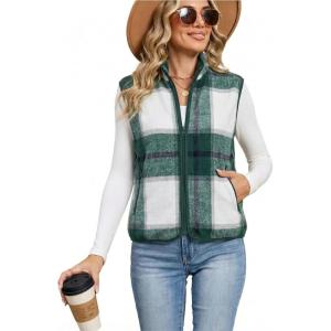 imageTanming Womens Plaid Vest Fall Brushed Flannel Sleeveless Jacket Lightweight Outerwear Vest with PocketsGreen