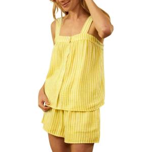 imageTanming Womens Y2k Pajama Set Striped 2 Piece Casual Outfits Sleeveless Tops Shorts Tops Shorts Lounge SetsYellow