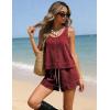 image:imageTanming Womens 2 Piece Outfits Contrast Stitching Matching Sets A Line Tank Tops High Waist Shorts with PocketsWine