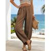 image:imageTanming Womens Barrel Pants High Elastic Waisted Summer Capri Pants Loose Fit Casual Wide Leg TrousersCoffee