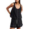 image:imageTanming Womens 2 Piece Outfits Contrast Stitching Matching Sets A Line Tank Tops High Waist Shorts with PocketsBlack