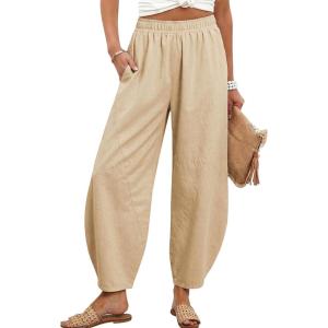 image:imageTanming Womens Barrel Pants High Elastic Waisted Summer Capri Pants Loose Fit Casual Wide Leg TrousersKhaki