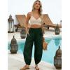 image:imageTanming Womens Linen Harem Pants Elastic Waist Tapered Wide Leg Pants Casual Baggy Capris Slack with PocketsArmy Green