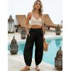 image:imageTanming Womens Linen Harem Pants Elastic Waist Tapered Wide Leg Pants Casual Baggy Capris Slack with PocketsBlack