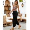 image:imageTanming Womens Linen Harem Pants Elastic Waist Tapered Wide Leg Pants Casual Baggy Capris Slack with PocketsBlack