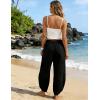 image:imageTanming Womens Linen Harem Pants Elastic Waist Tapered Wide Leg Pants Casual Baggy Capris Slack with PocketsBlack