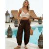 image:imageTanming Womens Linen Harem Pants Elastic Waist Tapered Wide Leg Pants Casual Baggy Capris Slack with PocketsCoffee