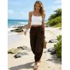 image:imageTanming Womens Linen Harem Pants Elastic Waist Tapered Wide Leg Pants Casual Baggy Capris Slack with PocketsCoffee