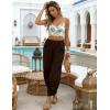 image:imageTanming Womens Linen Harem Pants Elastic Waist Tapered Wide Leg Pants Casual Baggy Capris Slack with PocketsCoffee