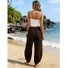 image:imageTanming Womens Linen Harem Pants Elastic Waist Tapered Wide Leg Pants Casual Baggy Capris Slack with PocketsCoffee
