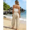 image:imageTanming Womens Linen Harem Pants Elastic Waist Tapered Wide Leg Pants Casual Baggy Capris Slack with PocketsKhaki