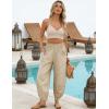 image:imageTanming Womens Linen Harem Pants Elastic Waist Tapered Wide Leg Pants Casual Baggy Capris Slack with PocketsKhaki
