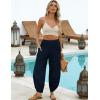 image:imageTanming Womens Linen Harem Pants Elastic Waist Tapered Wide Leg Pants Casual Baggy Capris Slack with PocketsNavy