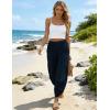 image:imageTanming Womens Linen Harem Pants Elastic Waist Tapered Wide Leg Pants Casual Baggy Capris Slack with PocketsNavy