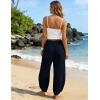 image:imageTanming Womens Linen Harem Pants Elastic Waist Tapered Wide Leg Pants Casual Baggy Capris Slack with PocketsNavy