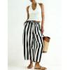 image:imageTanming Womens Linen Pants Casual Striped Drawstring Wide Leg Trousers Palazzo Pants with Pockets Beach Vacation BottomsBlack