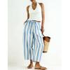image:imageTanming Womens Linen Pants Casual Striped Drawstring Wide Leg Trousers Palazzo Pants with Pockets Beach Vacation BottomsBlue