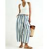 image:imageTanming Womens Linen Pants Casual Striped Drawstring Wide Leg Trousers Palazzo Pants with Pockets Beach Vacation BottomsBluegrey
