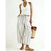 image:imageTanming Womens Linen Pants Casual Striped Drawstring Wide Leg Trousers Palazzo Pants with Pockets Beach Vacation BottomsGrey