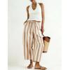 image:imageTanming Womens Linen Pants Casual Striped Drawstring Wide Leg Trousers Palazzo Pants with Pockets Beach Vacation BottomsKhaki