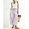 image:imageTanming Womens Linen Pants Casual Striped Drawstring Wide Leg Trousers Palazzo Pants with Pockets Beach Vacation BottomsPurple