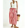 image:imageTanming Womens Linen Pants Casual Striped Drawstring Wide Leg Trousers Palazzo Pants with Pockets Beach Vacation BottomsRed