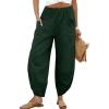 image:imageTanming Womens Linen Harem Pants Elastic Waist Tapered Wide Leg Pants Casual Baggy Capris Slack with PocketsArmy Green