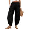 image:imageTanming Womens Linen Harem Pants Elastic Waist Tapered Wide Leg Pants Casual Baggy Capris Slack with PocketsBlack