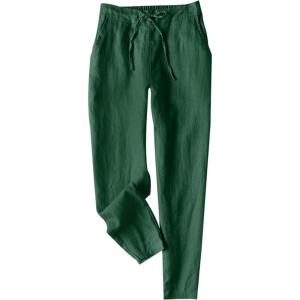 image:imageTanming Linen Pants for Women Summer Casual High Waisted Drawstring White Beach PantDark Green