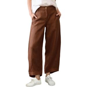 image:imageTanming Womens Linen Pants Casual Capri Baggy Wide Leg Trousers Palazzo Pants Beach Vacation OutfitsBrown