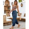 image:imageTanming Womens Linen Harem Pants Elastic Waist Tapered Wide Leg Pants Loose Fit Oversized Baggy Capris Slack with PocketsBlue