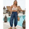 image:imageTanming Womens Linen Harem Pants Elastic Waist Tapered Wide Leg Pants Loose Fit Oversized Baggy Capris Slack with PocketsBlue
