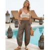 image:imageTanming Womens Linen Harem Pants Elastic Waist Tapered Wide Leg Pants Loose Fit Oversized Baggy Capris Slack with PocketsDark Khaki