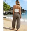 image:imageTanming Womens Linen Harem Pants Elastic Waist Tapered Wide Leg Pants Loose Fit Oversized Baggy Capris Slack with PocketsDark Khaki