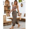 image:imageTanming Womens Linen Harem Pants Elastic Waist Tapered Wide Leg Pants Loose Fit Oversized Baggy Capris Slack with PocketsDark Khaki