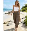 image:imageTanming Womens Linen Harem Pants Elastic Waist Tapered Wide Leg Pants Loose Fit Oversized Baggy Capris Slack with PocketsDark Khaki