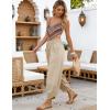 image:imageTanming Womens Linen Harem Pants Elastic Waist Tapered Wide Leg Pants Loose Fit Oversized Baggy Capris Slack with PocketsKhaki