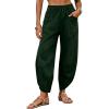 image:imageTanming Womens Linen Harem Pants Elastic Waist Tapered Wide Leg Pants Loose Fit Oversized Baggy Capris Slack with PocketsArmy Green