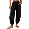 image:imageTanming Womens Linen Harem Pants Elastic Waist Tapered Wide Leg Pants Loose Fit Oversized Baggy Capris Slack with PocketsBlack