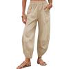 image:imageTanming Womens Linen Harem Pants Elastic Waist Tapered Wide Leg Pants Loose Fit Oversized Baggy Capris Slack with PocketsKhaki