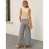 image:imageTanming Womens Gingham Pants Casual Cotton Wide Leg Ruffle Hem Lounge Pants Plaid Trousers with PocketsBlack