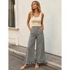 image:imageTanming Womens Gingham Pants Casual Cotton Wide Leg Ruffle Hem Lounge Pants Plaid Trousers with PocketsBlack