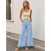 image:imageTanming Womens Gingham Pants Casual Cotton Wide Leg Ruffle Hem Lounge Pants Plaid Trousers with PocketsBlue