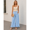 image:imageTanming Womens Gingham Pants Casual Cotton Wide Leg Ruffle Hem Lounge Pants Plaid Trousers with PocketsBlue