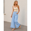 image:imageTanming Womens Gingham Pants Casual Cotton Wide Leg Ruffle Hem Lounge Pants Plaid Trousers with PocketsBlue